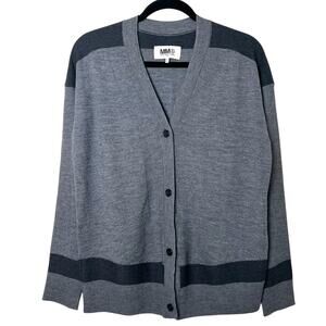 MM6 Maison Martin Margiela Wool V-Neck Knit Cardigan Button Front Sweater Gray